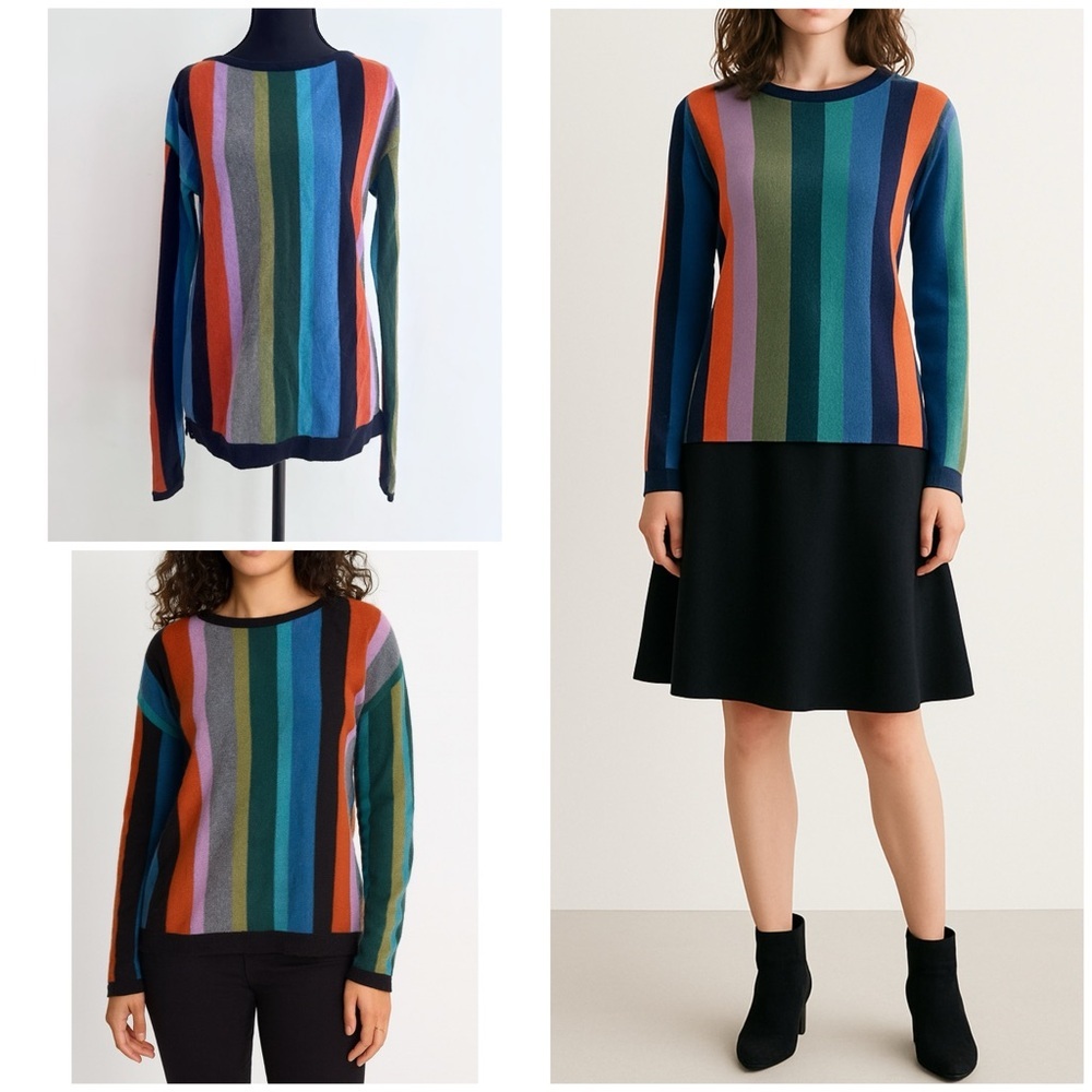 EUC etc Cashmere Blend Rainbow Colorful Striped Oversized Sweater XS​